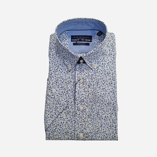 Folded shirt with a floral pattern on a white background