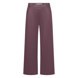 A pair of wide-leg trousers in a dusty plum purple color, shown flat against a solid white background.
