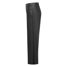 Load image into Gallery viewer, Black wide-leg trousers shown from a side profile view against a solid white background.
