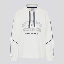 Load image into Gallery viewer, Front image of Rabe Leisure Wear Top White With Navy, with a grey background.
