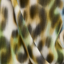 Load image into Gallery viewer, Full close up of material on Rabe Animal Print Blouse  in Khaki.
