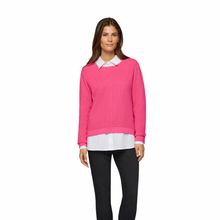 Load image into Gallery viewer, Miid view of model wearing Rabe Purple Clouds Jumper in Fuchsia, on a white background.
