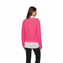 Load image into Gallery viewer, Back view of model wearing Rabe Purple Clouds Jumper in Fuchsia, on a white background.
