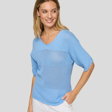 Load image into Gallery viewer, Woman wearing a light blue sweater against a plain background
