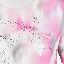 Load image into Gallery viewer, Close-up of a pink and white top with small black embellishments.
