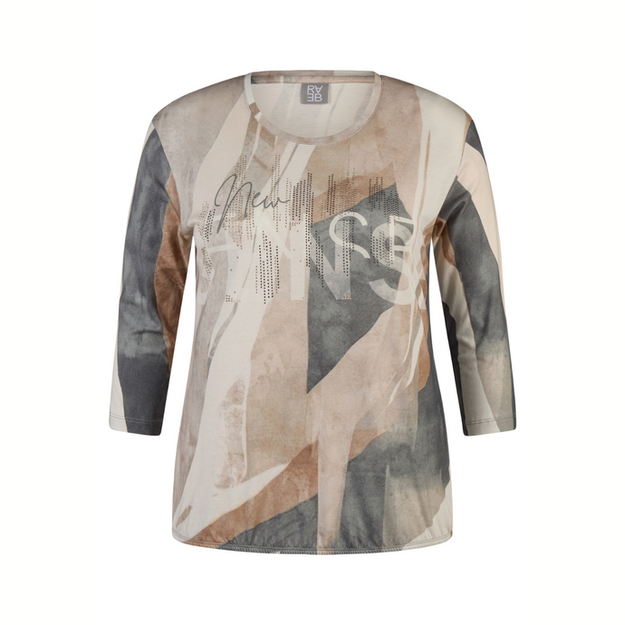 Long-sleeve shirt with abstract pattern on a white background