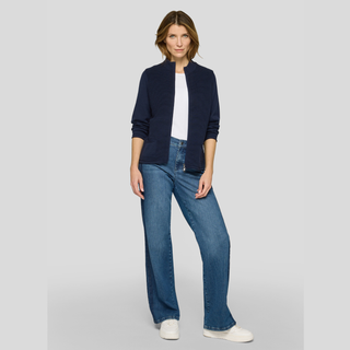 Zip Cardigan open over white t-shirt and jeans 