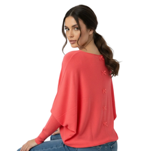 Load image into Gallery viewer, Back view of Model wearing Kate &amp; Pippa Coral Jumper With Bows on Back
