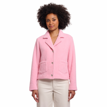 Load image into Gallery viewer, Half Front Image of model wearing Rino &amp; Pelle Boxy Jacket in Cotton Candy colour 
