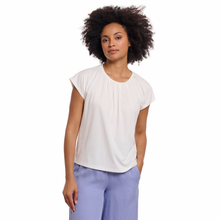 Load image into Gallery viewer, View of model showcasing the Rino &amp; Pelle Short Sleeve Top in Snow White
