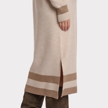 Load image into Gallery viewer, Beige and brown long cardigan with a slit on a white background
