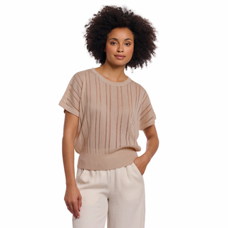 Model showcasing the Rino & Pelle Short Sleeve Top in Oatmeal