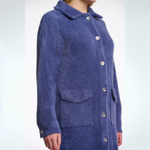 Load image into Gallery viewer, Blue textured coat with button details on a white background
