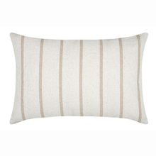 Load image into Gallery viewer, A rectangular throw pillow with a textured off-white linen-like fabric and vertical taupe stripes, shown against a plain white background.
