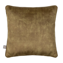 Load image into Gallery viewer, Scatterbox Dromore cushion with a green tinged back colour and piping around the edges
