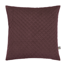 Load image into Gallery viewer, A product shot of the Erin Diamond Cushion in Aubergine that has a crisscross diamond pattern
