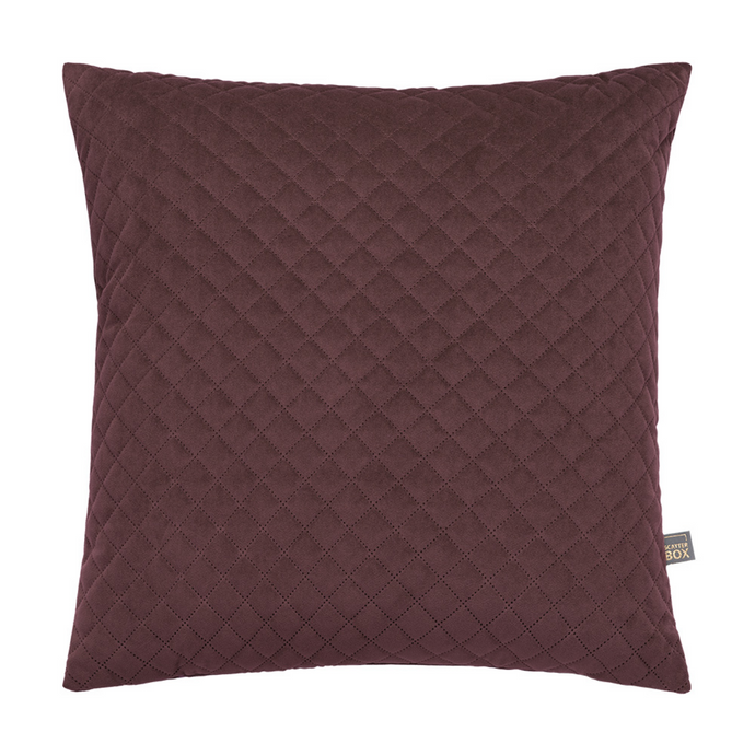 A product shot of the Erin Diamond Cushion in Aubergine that has a crisscross diamond pattern
