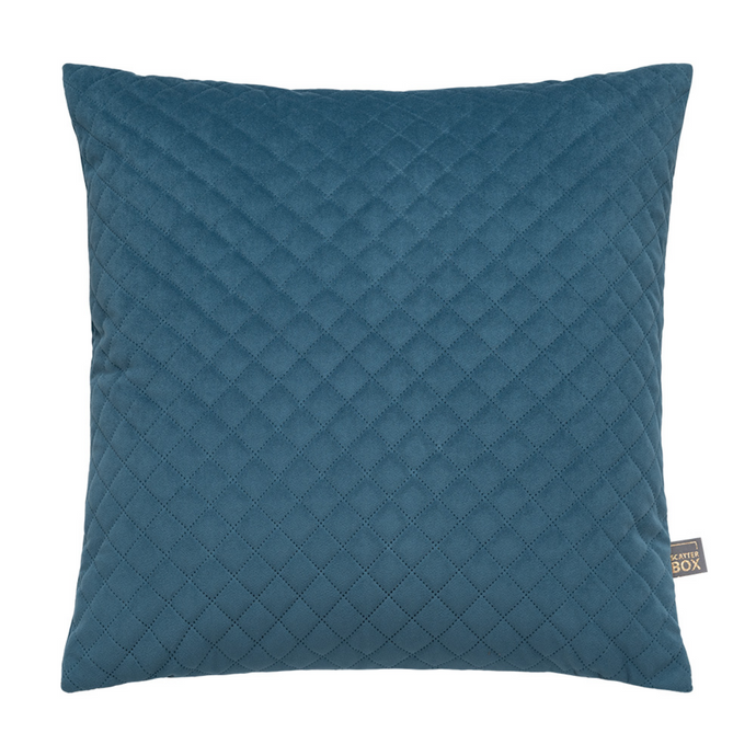 A product shot of the Erin Diamond Cushion in Orion Blue that has a crisscross diamond pattern