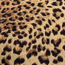Load image into Gallery viewer, A close up of the Gene Cushion with a leopard print design on a sand background
