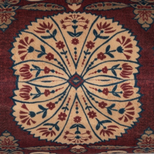 Load image into Gallery viewer, A very close up product shot of the Persia Cushion in Aubergine with a Persian design 
