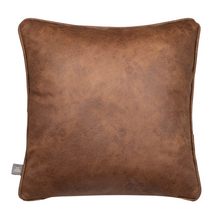Load image into Gallery viewer, A product image of the Quilo Duo Cream cushion that shows a leatherette brown back

