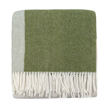 Load image into Gallery viewer, Scatterbox Riley throw with tones of cream, grey and green, finished with cream fringing
