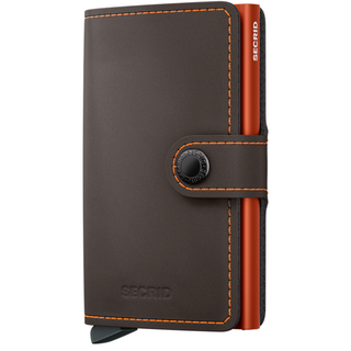 Brown wallet with orange accents and Secrid branding on a white background