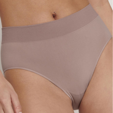 Load image into Gallery viewer, A close up of a model wearing the Sloggi Ever Infused Aloe High Waist Brief in Mauve.
