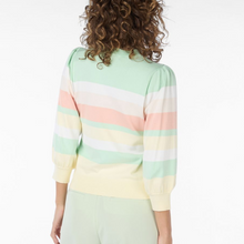 Load image into Gallery viewer, female model wearing esqualo striped sweater in pistachio colour
