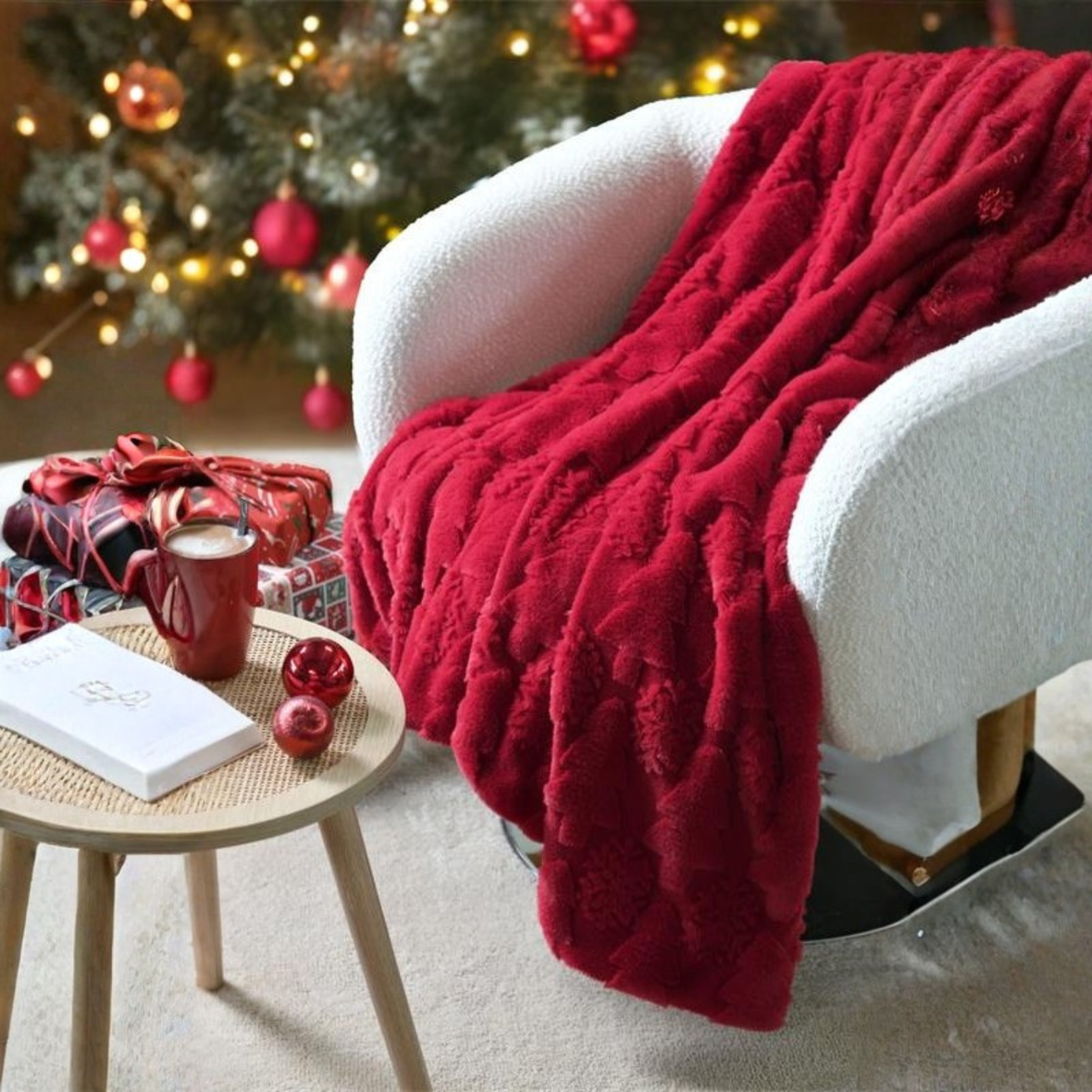 Red Fur Christmas Throw