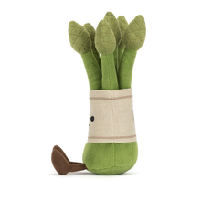 Load image into Gallery viewer, Side view of Jellycat Amuseables Asparagus, with a white background.
