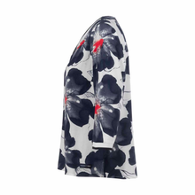 Load image into Gallery viewer, Side of Squesto V-neck Navy Floral Blouse
