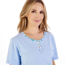 Load image into Gallery viewer, Slenderella Tropical Flower Print Jersey Top With Woven Trouser Pyjama | Blue
