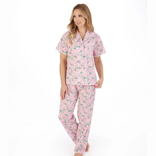 Slenderella Tropical Flower Print Tailored Woven Pyjama | Pink