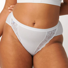Load image into Gallery viewer, A close up of a Model wearing the Sloggi Chic Tai Brief in White. 
