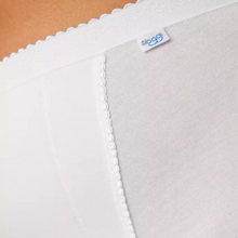 Load image into Gallery viewer, A close up of the Sloggi logo which is placed on the hem of the briefs. 
