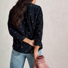 Load image into Gallery viewer, Back view of Model wearing White Stuff Sophie Cord Shirt, in multi Grey, with a light grey background.
