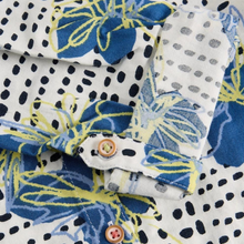 Load image into Gallery viewer, Close-up of fabric with blue floral and polka dot patterns
