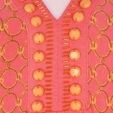 Load image into Gallery viewer, esqualo beaded neckline dress in coral print closeup
