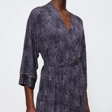 Load image into Gallery viewer, Navy blue robe with white floral pattern on a white background
