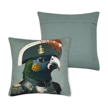 Load image into Gallery viewer, Parrot motif front face of cushion and rear plain cushion 
