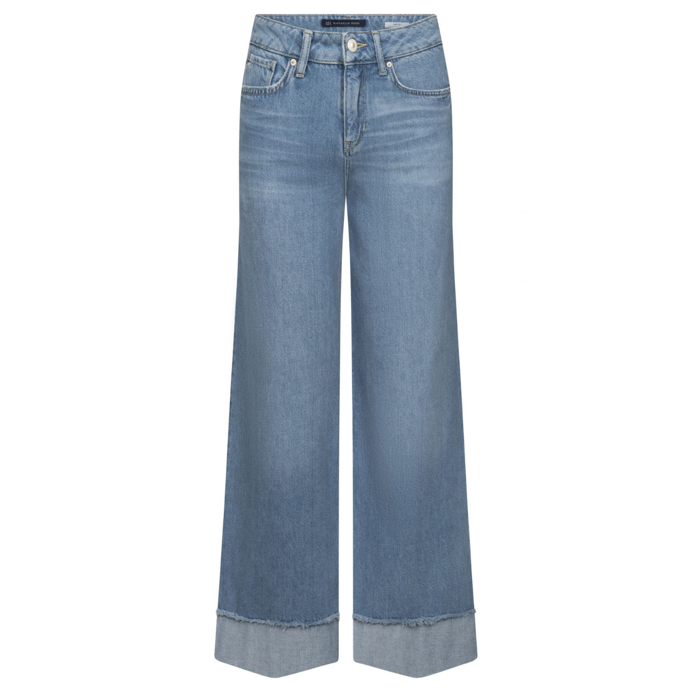 Load image into Gallery viewer, Light blue wide-leg jeans on a white background