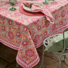 Load image into Gallery viewer, Tablecloth with floral pattern on a table outdoors
