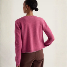 Load image into Gallery viewer, A woman shown from the back wearing a pink knit sweater and brown pants against a plain light background.
