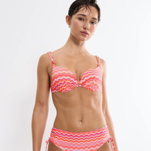 Load image into Gallery viewer, Woman wearing a pink and orange zigzag patterned bikini on a white background
