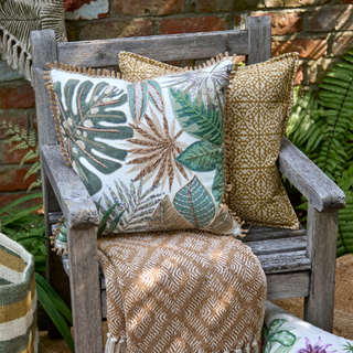 Embroidered Tropical Leaves Cushion | 43x43cm