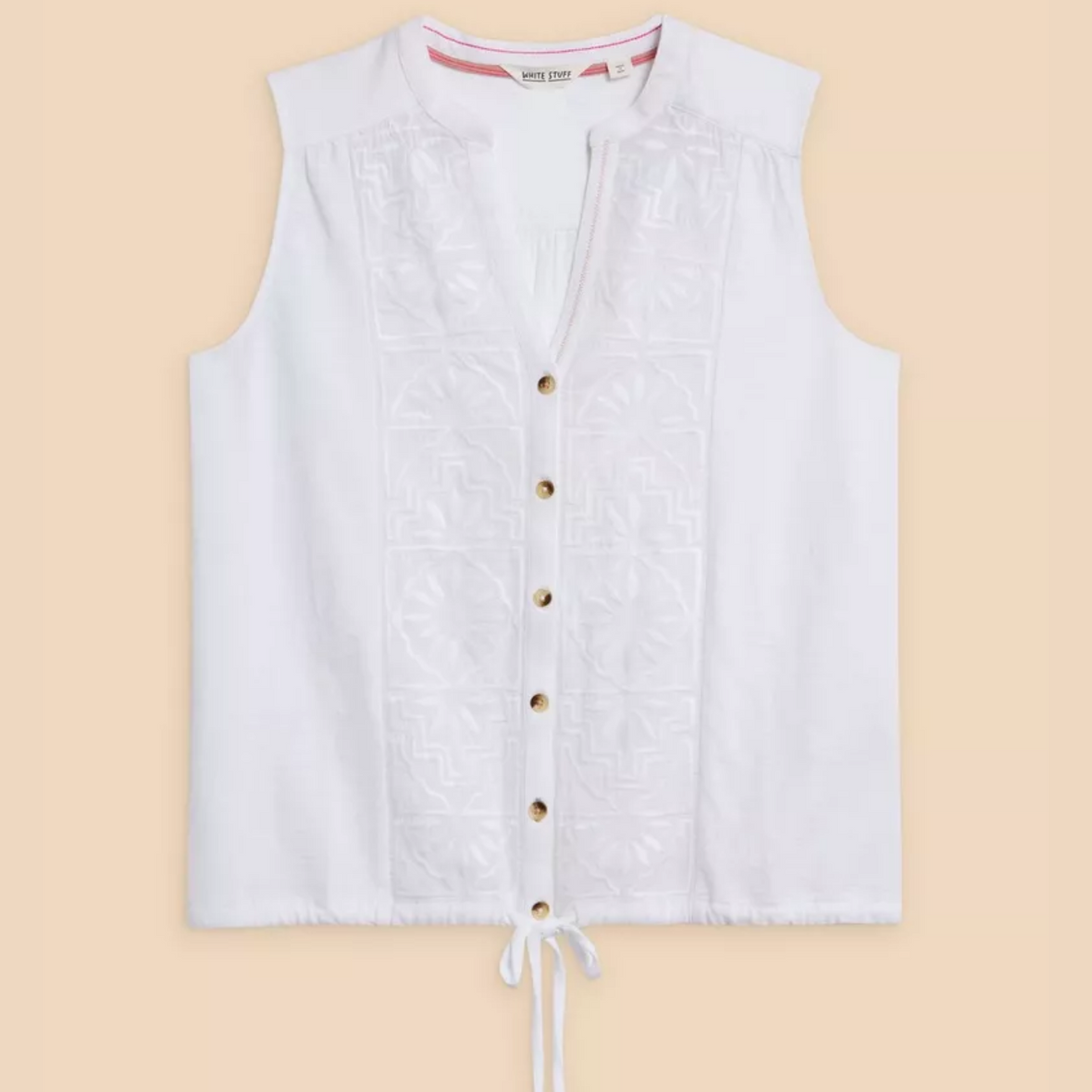 Tulip Jersey Sleeveless Shirt | Ivory / Pink / Blue