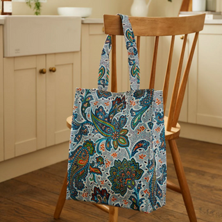 Italian Paisley Blue PVC Shopper Bag | Medium