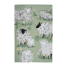 Load image into Gallery viewer, Woolly Sheep Green Cotton Tea Towel

