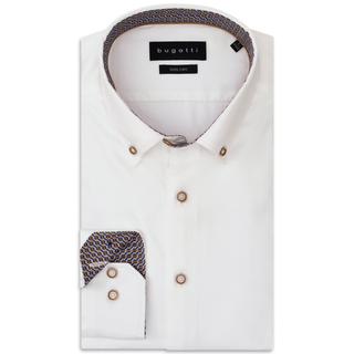 Bugatti Plain w/Brown Trim L/S Shirt